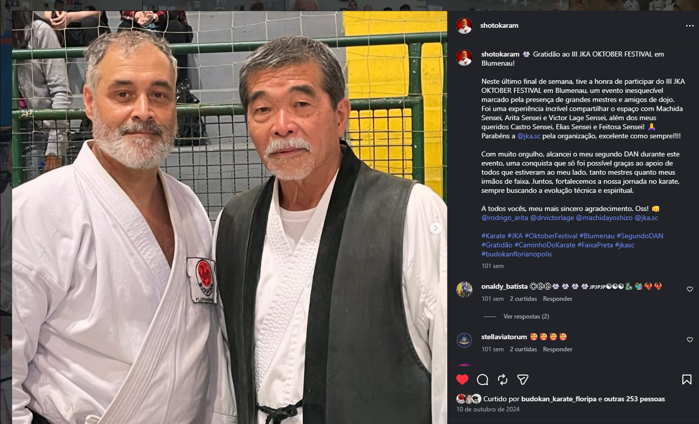 Foto da publicação de Tulio Karam sobre sua conquista do segundo Dan